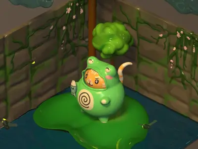 Cat in frog suit 3D model