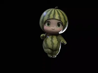 Chibi Fruit  Watermelon Low-poly 3D model