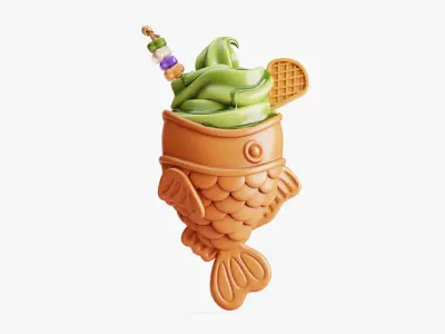 Matcha Taiyaki Ice Cream Stylized 3D model