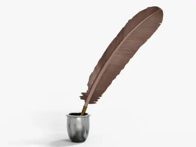 Quill and InkPot Low-poly 3D model