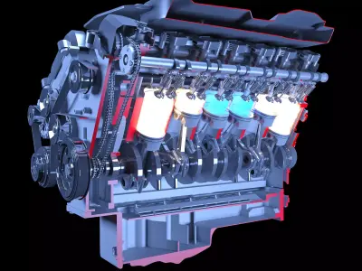 V12 Engine Sectioned Animation Ignition 3D model
