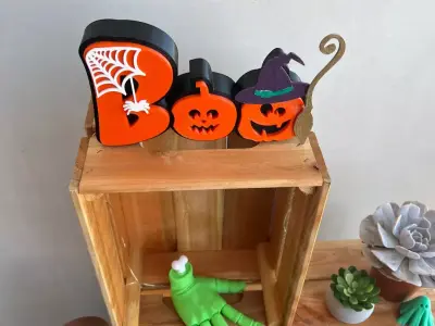 BOO Pumpkin Halloween Sign STL Free 3D print model