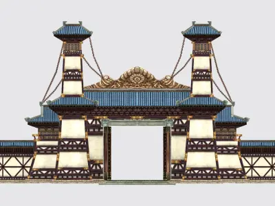 Asian Historic gate 3D model Low-poly 3D model