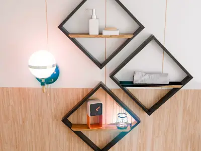 Modern Geometric Diamond Wall Shelf Set  Free 3D model