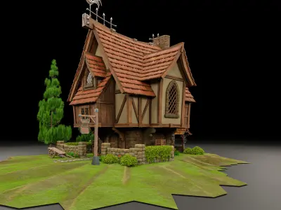 STYLIZED MEDIEVAL BUILDING 02 PRINT READY Low-poly 3D model