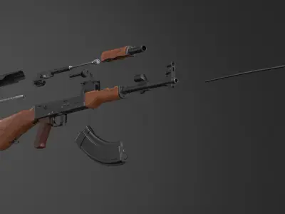 Assembling an AK 47 Rigged Animated 3D model