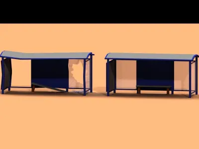 Post Apocalyptic Bus Stop Low-poly 3D model