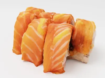 Rolls with fresh salmon tuna and cheese 3D model