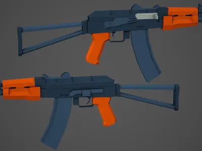 Stylized AKS 74U Rifle Low Poly Mobile Ready Low-poly 3D model