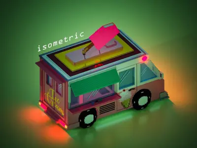 Voxel ice cream truck model Low-poly 3D model