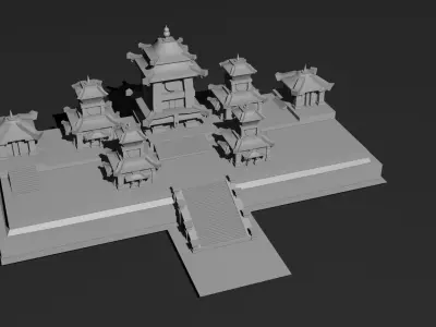 Low Poly Castle 3 chinese temple Low-poly 3D model