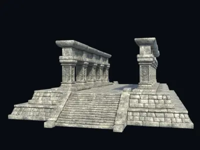 TEMPLE ANCIENT AZTEC MAYAN INCA STONE PLATFORM STAIRS COLLECTION Low-poly 3D model
