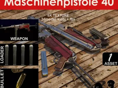 Weapon Maschinenpistole 40 - MP 40 Low-poly 3D model