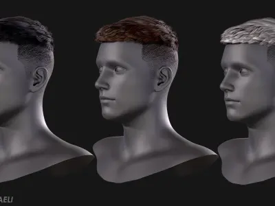 Real Time Hair Card Male Hairstyle part 06 Low-poly 3D model