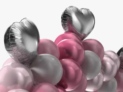 Wedding Balloon Arch with Silver Hearts 3D model