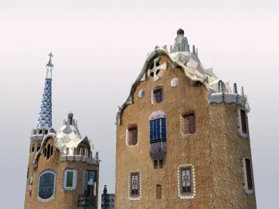 Park Guell Entrance Towers Low-poly 3D model