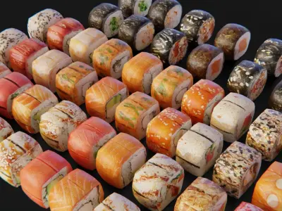 Sushi Maki Roll set fast food  Low-poly 3D model