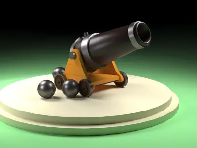 Old Cannon Low-poly 3D model 3