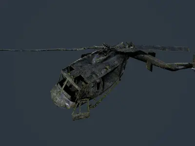 Wrecked Damaged UH1H Military Helicopter Game Ready 05 Low-poly 3D model