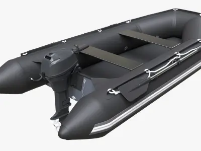 Inflatable boat 03 black with outboard boat motor 3D model