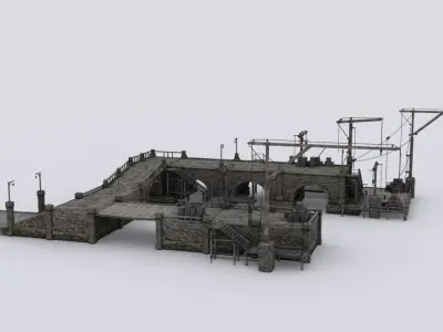 Wharf medival Low-poly 3D model