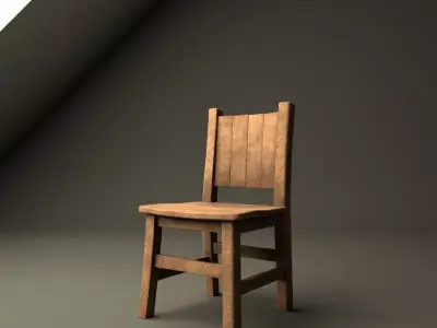Low Poly Wooden Chair Game Ready PBR Furniture Low-poly 3D model