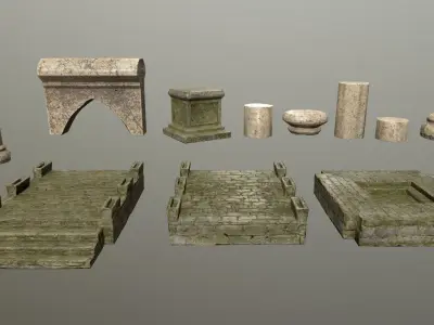 Altar Set stone column Low-poly 3D model