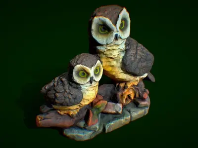 3D scan of owls figurines - photogrammetry Low-poly 3D model