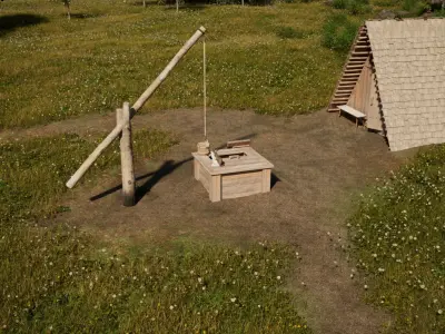 Medieval wooden water well with gallows Low-poly 3D model