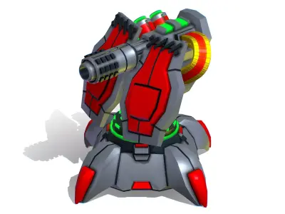 1 Barrel Robotic Automatic Cannon Low-poly 3D model