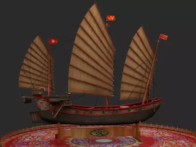 Chinese junk ship Low-poly 3D model