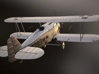Plane J6B Jaktfalken Swedish air force 1929 Low-poly 3D model