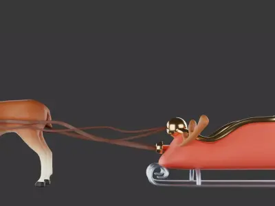 Merry christmas and happ new year reindeer with sleigh 3D model