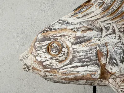 Hand-Carved Driftwood Fish On Stand 4 3D model