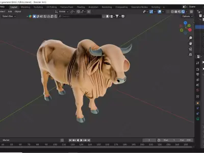 Realistic Bull 3D Model for Games Simulation and VFX 3D model