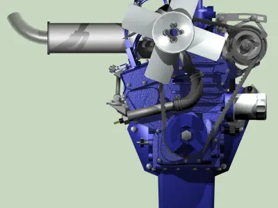 Popular 3-cylinder diesel engine 3D model
