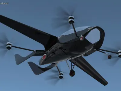 Air One Two Person eVTOL Air Vehicle Black 3D model