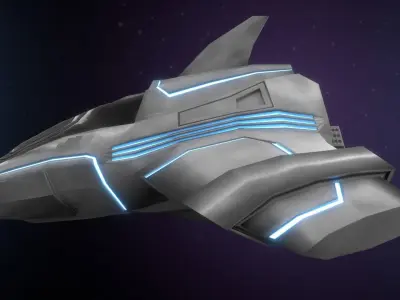 Low Poly Spaceship futuristic flying in sky Low-poly 3D model