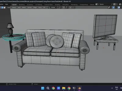 Living Room Furniture Asset Pack Sofa TV Lamp Tables Low-Poly 1 Low-poly 3D model