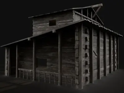 GRANARY WAREHOUSE MEDIEVAL BARN STORAGE STORE VILLAGE FANTASY Low-poly 3D model