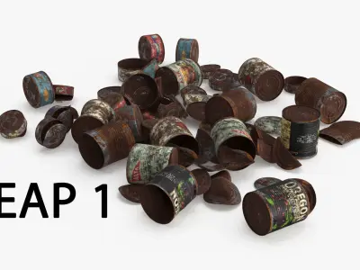 Rust Trash Tin Can Collection Low-poly 3D model