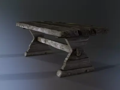 Wooden Table Low-poly 3D model 5