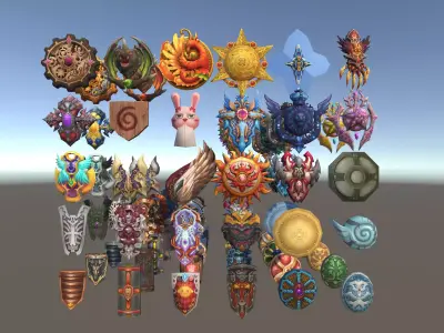 Cartoon Fantasy Weapons Shields Low-poly 3D model