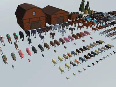 LowPoly Farm Animals pack Low-poly 3D model