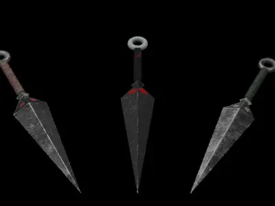 Triple Kunai Pack Well Textured and Unwrapped PBR Low Poly 3D Model Collection