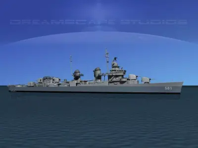 Fletcher Class Destroyer DD-581 USS Charrett 3D model