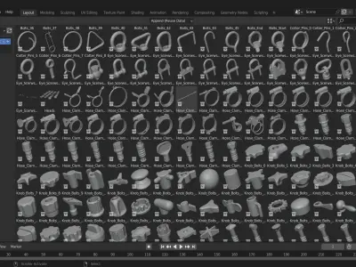 600 Fasteners Basemesh Low-poly 3D model