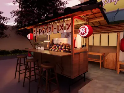 Japanese Style cart Foodcart Fruitcart 3D model