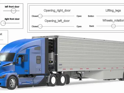 Kenworth Truck with Vanguard Reefer Trailer Rigged 3D model