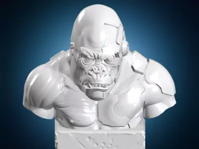 Cybernetic Gorilla Bust 3D Print Model 3D print model
